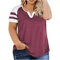 thumbnail image 2 of Hauts d'Été pour Femmes 2023 Grande Taille Décontractée Col en V Poche Manches Courtes, 2 of 3