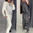 thumbnail image 4 of Ettsollp 2 Pcs/Set Women Hoodie Pants Suit Rhinestone Decor Long Sleeves Patchwork Sport Sweatshirt Elastic Waist Trousers Fitness Outfit Fall Spring Tracksuit, 4 of 7