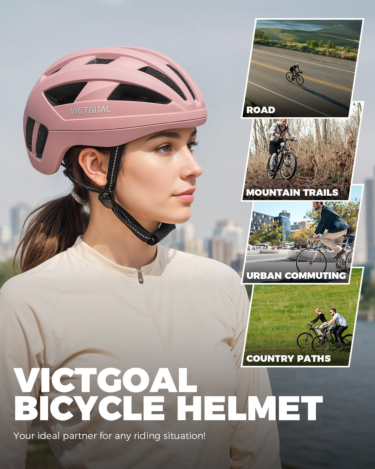 VICTGOAL Road Bike Helmet Adults Men Women Lightweight Adjustable Fit Breathable Bicycle Helmets for MTB Cycling Ebike Scooter