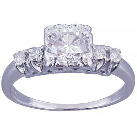 Art Deco Diamond Engagement Ring - 14k White Gold Round Cut Diamond Engagement Ring Art Deco Antique 0.82ctw H-VS2 EGL USA