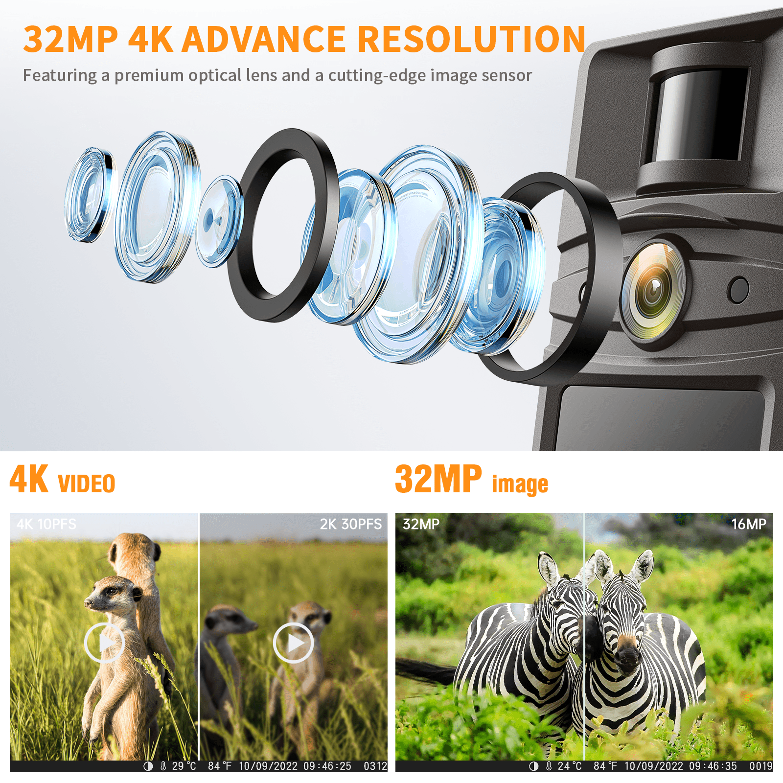 CAMPARK WiFi Trail Camera 4K 32MP Buletooth Deer Game Hunting Camera PIR Sensors with Low-glow Infrared Night Vision Motion Activated IP66 Waterproof 120° Wide Angle for Wildlife Monitoring