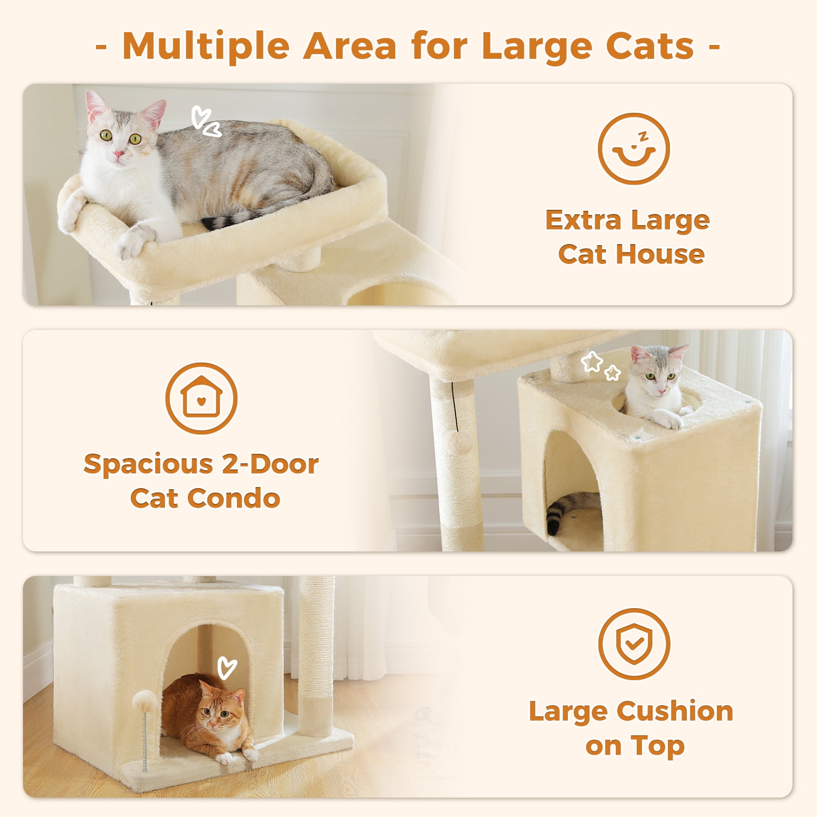 Pefilos 43" Cat Tree Tower for Adult Cats, Stable Cute Sisal Cat Climb Holder Cat Condo for Indoor Cats Lamb, Beige