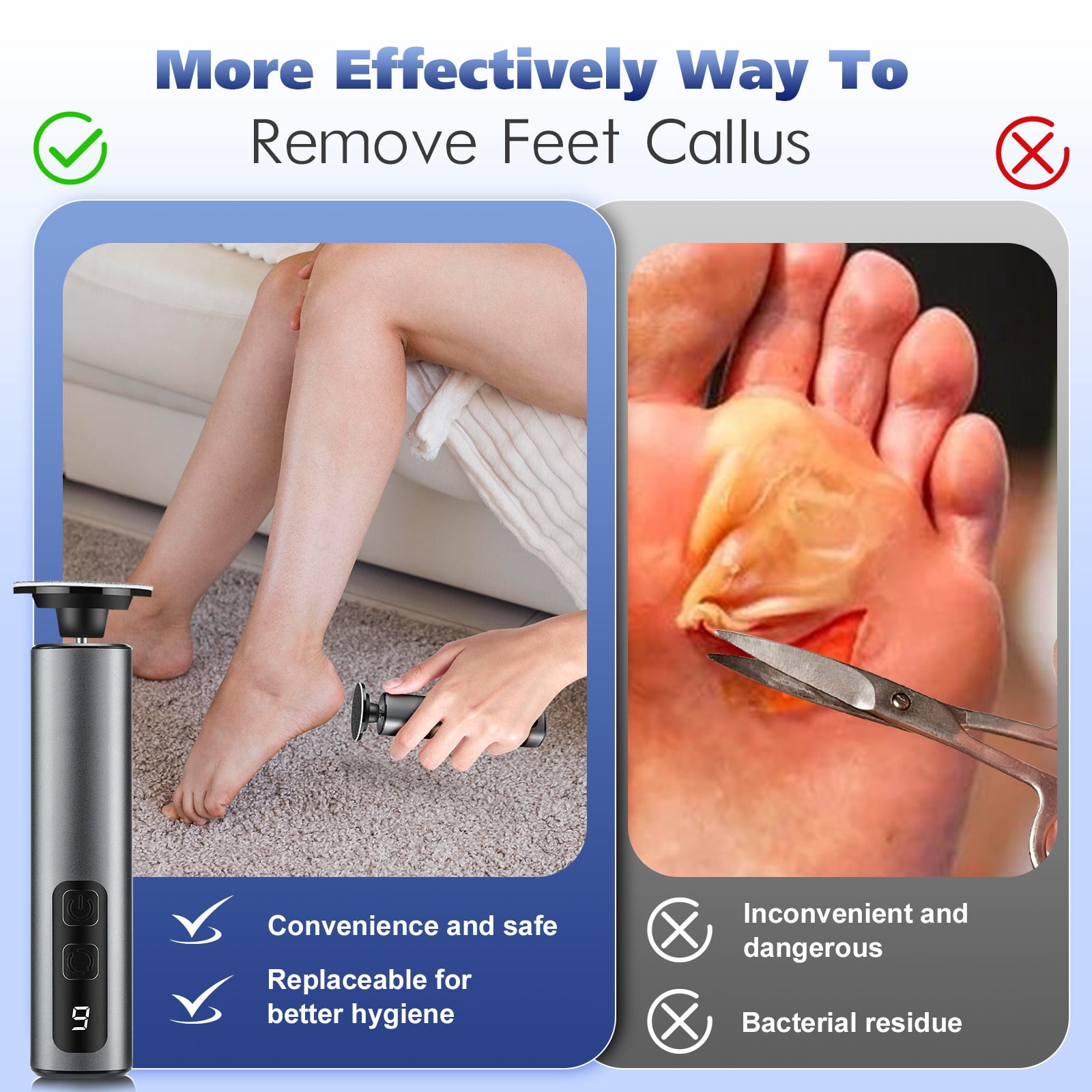 Electric Foot Callus Remover, 2 in 1 Electric Foot File Nail Grinder with Sandpaper Disk, 9 Speed, 2pcs Rotary Grinding Heads, Foot Sander Pedicure Tools for Feet Dead Skin, Black