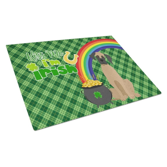 Fawn Great Dane St. Patrick's Day Glass Cutting Board Large 12 in x 15 in