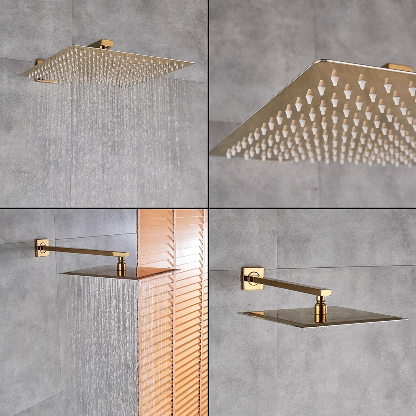 Zovajonia Shower System 12 Inches Shower Faucet Set, Rain Shower Head with Handheld Spray Bathroom Wall Mount Shower Fixtures Gold