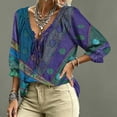 thumbnail image 4 of Women's 3/4 Length Sleeve Boho Tops Lace Up Blouse Women's V-Neck Abstract Geometric Print Loose Fit Work Blouses, 4 of 5