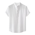 thumbnail image 1 of qucoqpe - Camiseta Henley para hombre, de lino y algodón, con botones, para playa, informal, de manga corta, ligera y lisa, 1 of 7