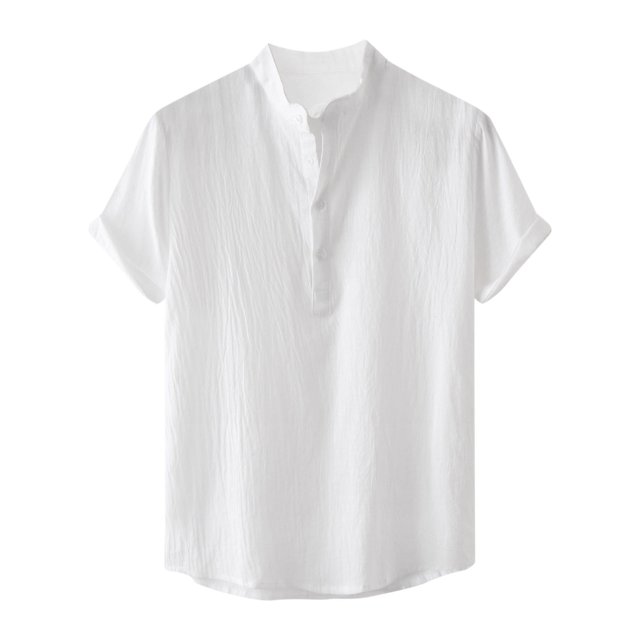 qucoqpe - Camiseta Henley para hombre, de lino y algodón, con botones, para playa, informal, de manga corta, ligera y lisa