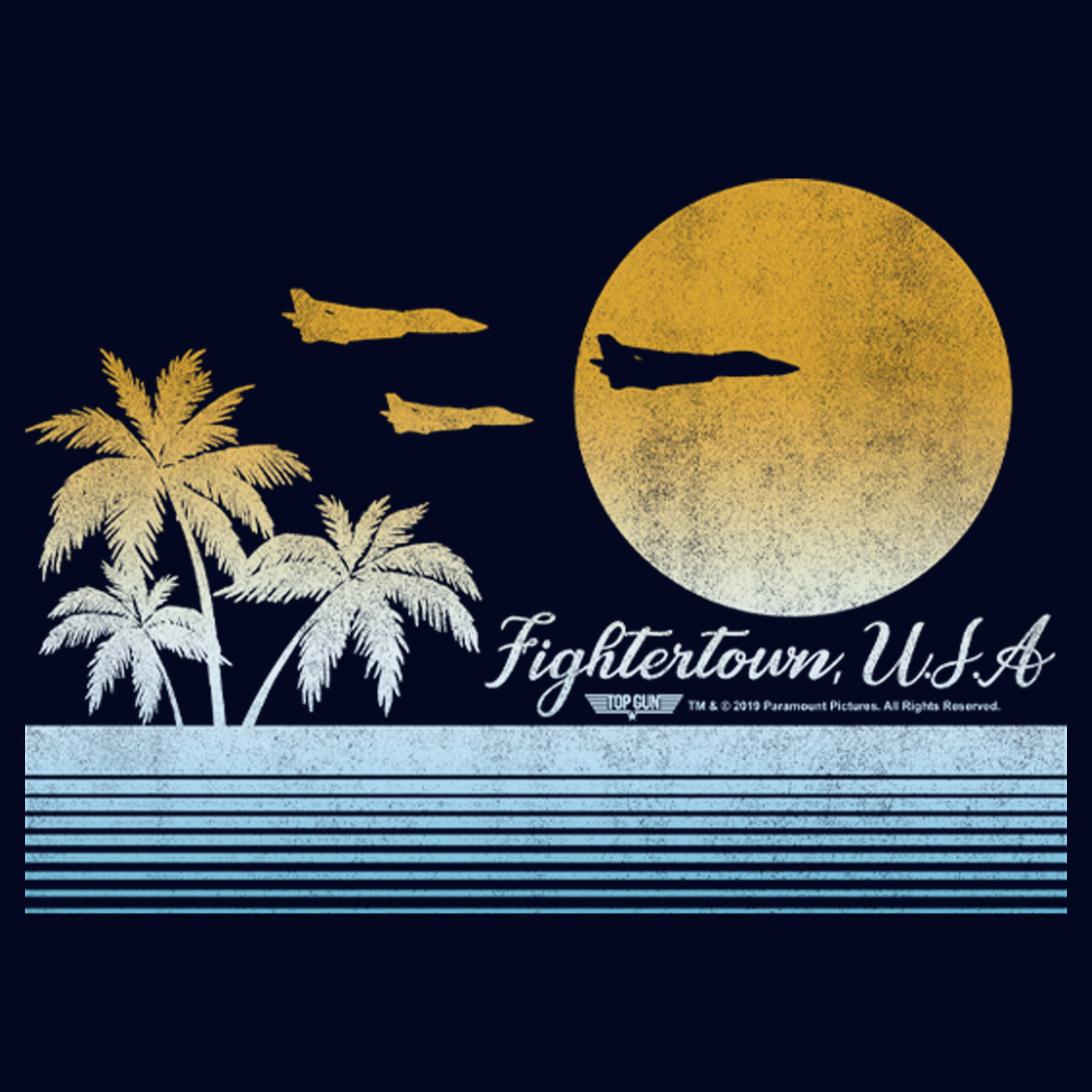 Men\'s Top Gun Retro Landscape Fightertown, USA Graphic Tee Navy Blue Large