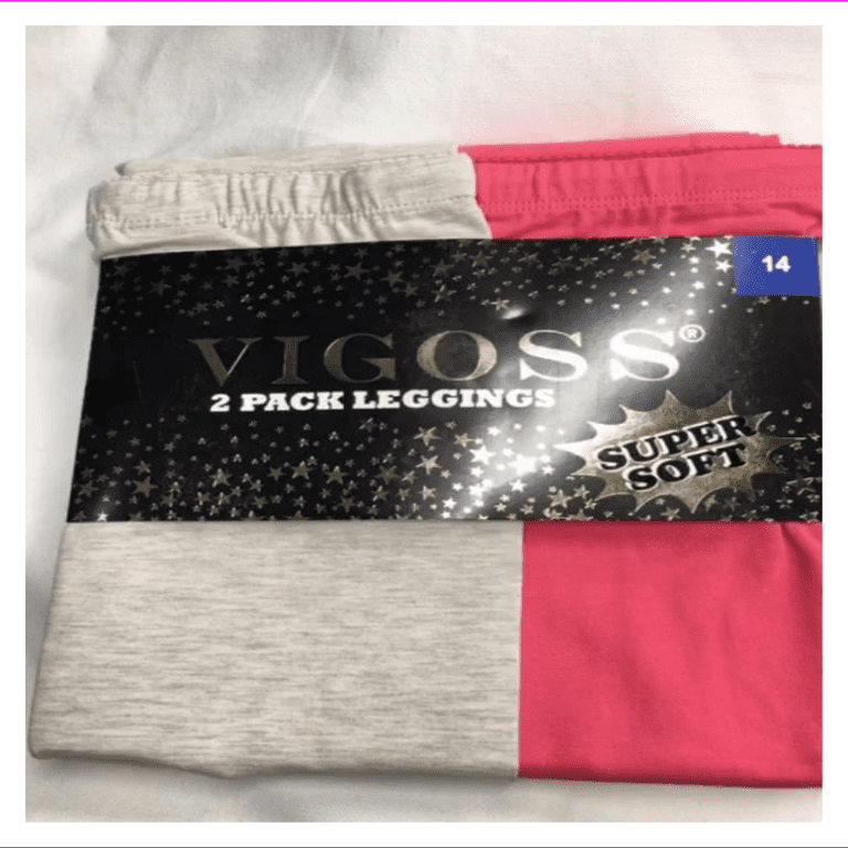 Vigoss Girl's 2 Pack Elastic waistband Soft Cotton Tapered legs Leggings  14/Pink/Light Grey 