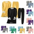 thumbnail image 3 of Xfvqtps 2 PCS Womens Pajama Set with Pocket Pullover Color Blocking Round Neck Plush Lining Thickened Insulation Warm Winter House Leisure Wear Long Sleeved Top and Pants Set Black+Yellow, 3 of 3