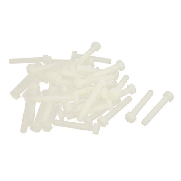 M6 x 40mm Tornillo de Cabeza Hexagonal de Nylon Métrico con Rosca Completa 50 Pcs