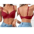 thumbnail image 5 of Fatuov Lace Wire Bras for Women Full Coverage Push Up Soft T-Shirt Bra for Casual, Supportive Solid Color Underwear 32C, Red, 5 of 5