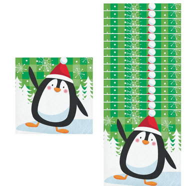 Christmas Penguin Beverage Napkins Appetizer Napkin 5 inch 16 count Penguin in a Santa Hat