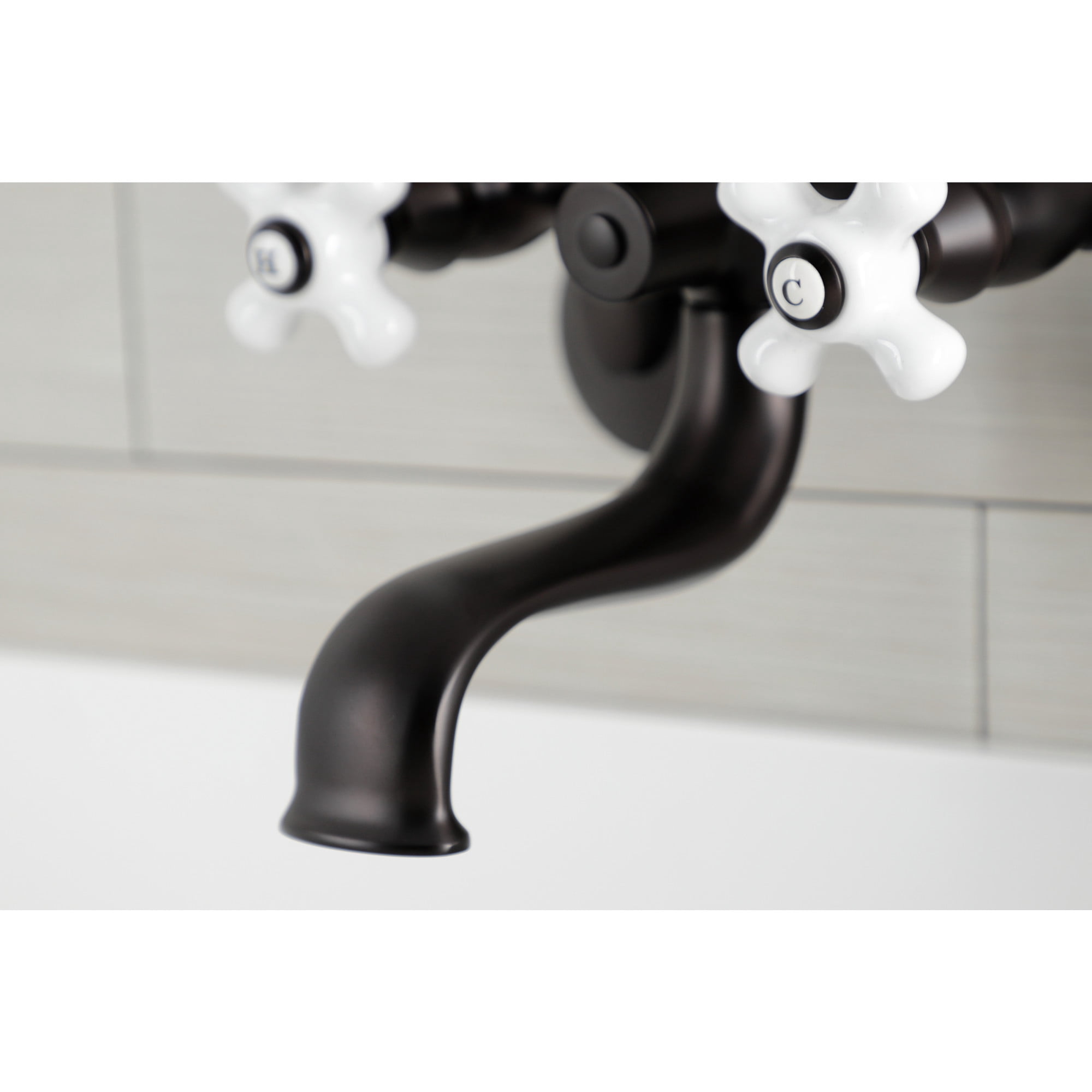 Kingston Brass KS266PXORB Kingston Three-Handle 2-Hole Wall Mount Clawfoot Tub Faucet with Hand Shower in Oil Rubbed Bronze