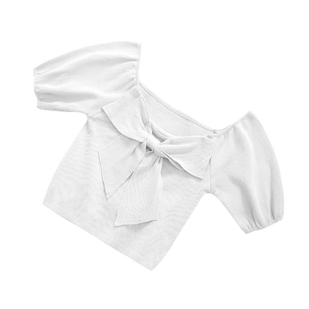 Sonducket Camisa de punto Bowknot Camiseta de color sólido Manga corta Top fino de verano Prendas para la parte del cuerpo Blanco