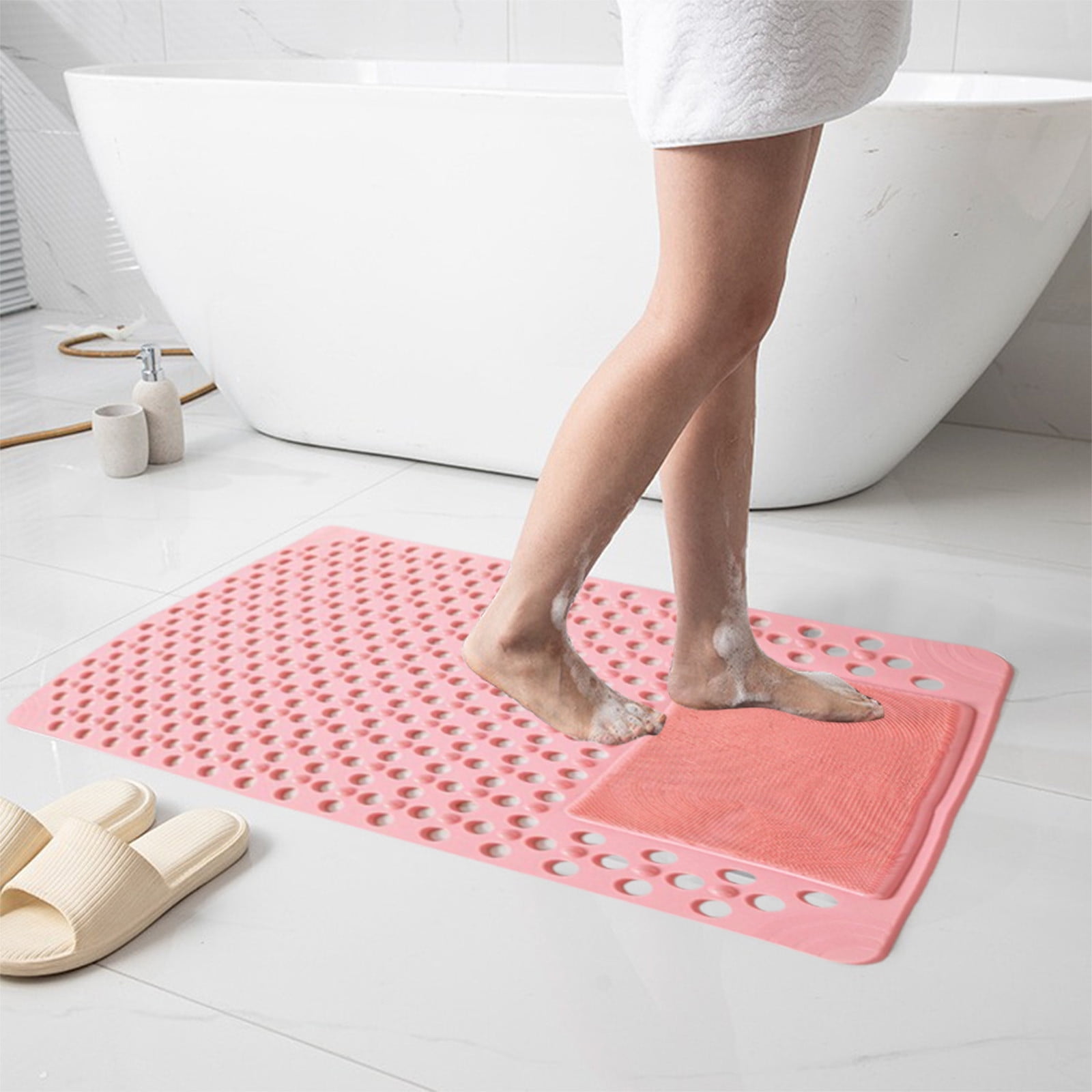 VQPeo Shower and Bathtub Mat, Rubber Non-Slip Shower Mat for Elderly , Bathtub Mat Non Slip with Drain Holes &Suction Cups, Bath Mat for Bathroom and Tub, Machine Washable