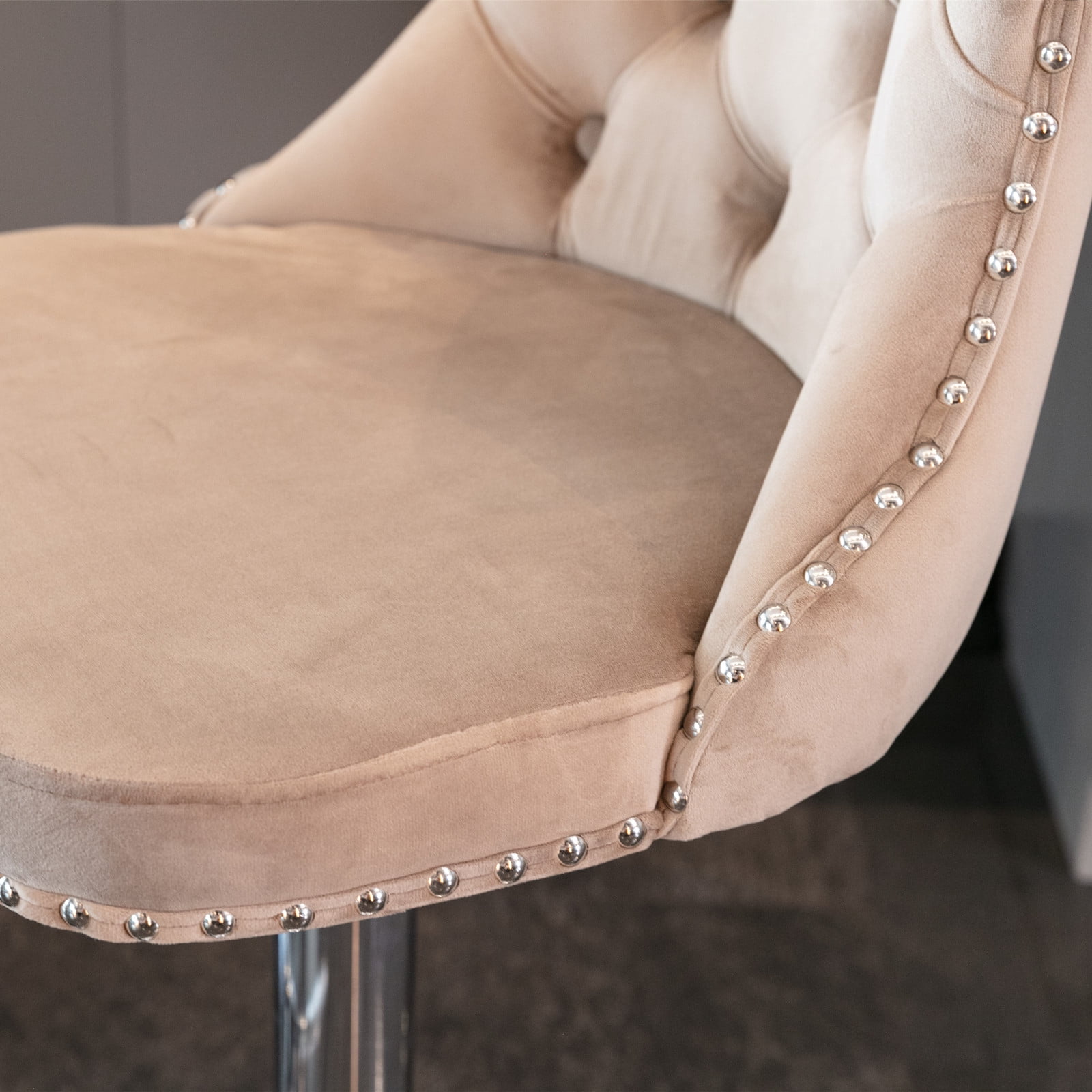 Swivel Bar Chairs Height Adjustable Upholstered Velvet Bar Stools Chrome base with Tufted Back for Home Pub and Kitchen Island Dining Room(Khaki,Set of 4)