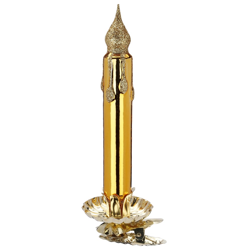 Inge Glas Gold Shiny Candle Clip On German Glass Christmas Ornament