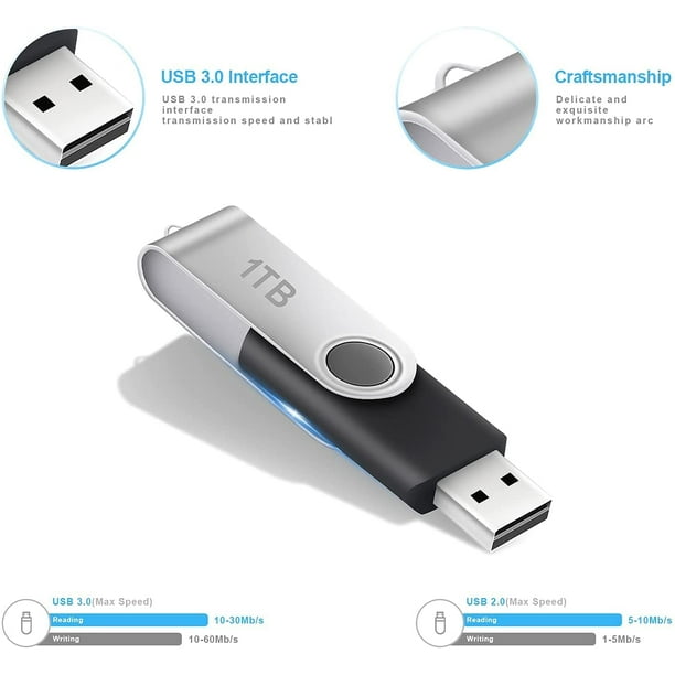 Clé USB 3.0 1 To, 1 000 Go, clé USB 1 To, compatible avec  ordinateur/ordinateur portable, USB 3.0 de stockage de données de 1 000 Go  avec vitesse