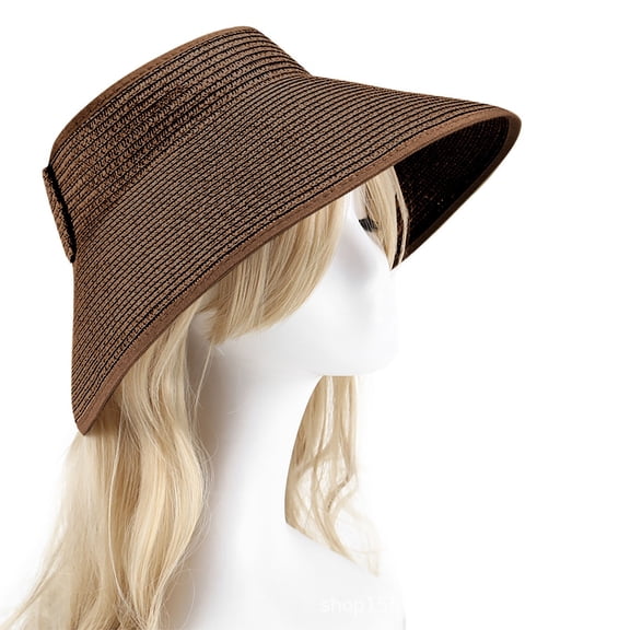 Axiiglly Visor Hats for Women Wide Brim Straw Hat Empty Top Packable Roll Up Outdoor Sports Sun Hats Floppy Sun Protection Casual Holiday Beach Hat