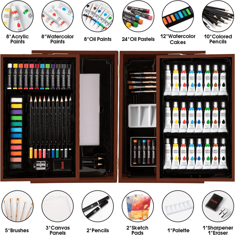 85 Piece Deluxe Wooden Art Supplies, Art Kit With Easel and