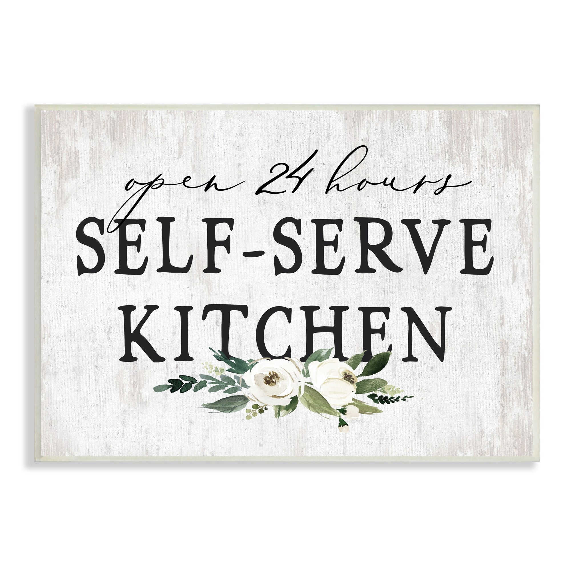 Stupell Industries Self-Serve Kitchen Sign White Flowers 24 Hours, 19 x 13,Design by Lettered and Lined