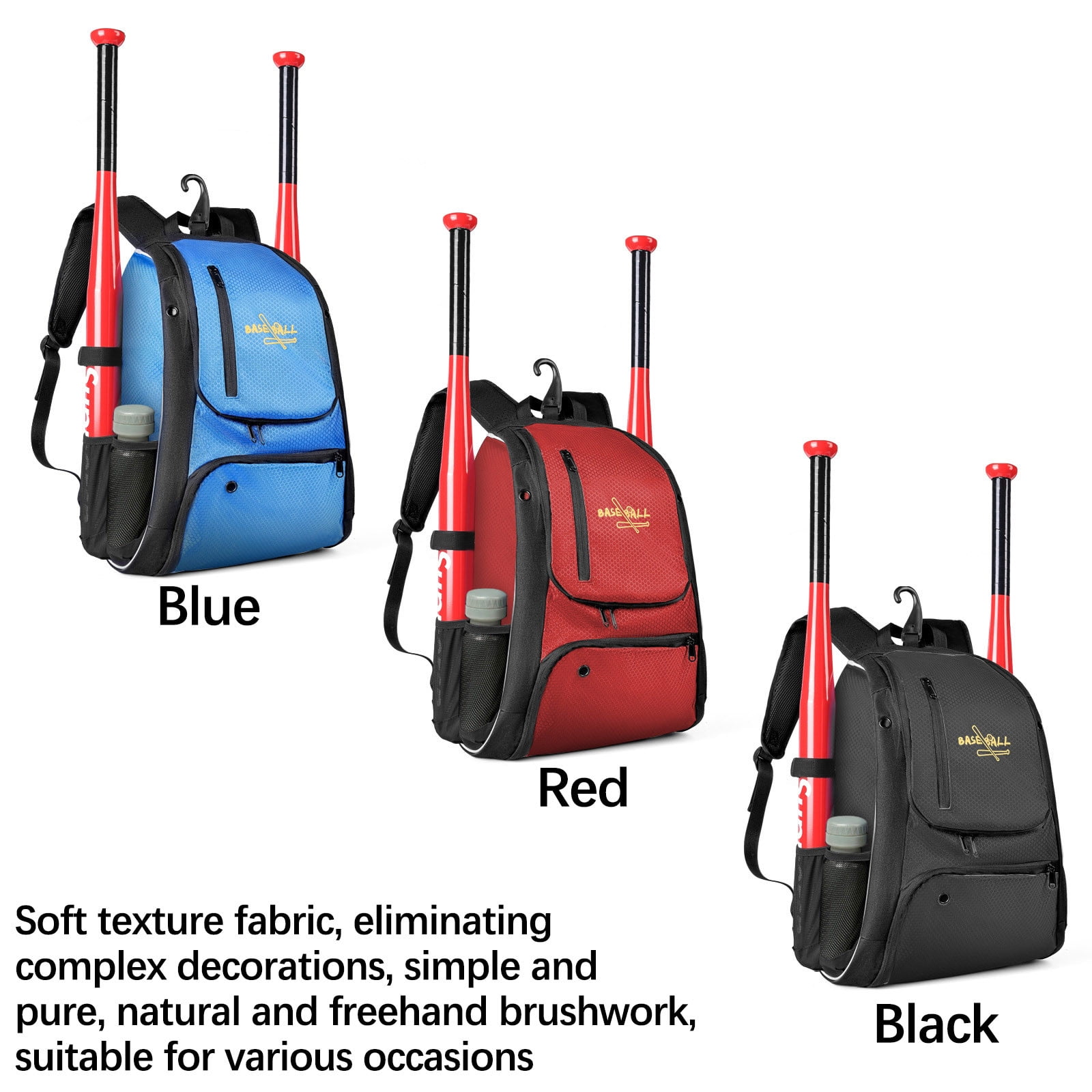 Sruoe Baseball Softball Backpack, Large Capacity Sports Equipment Bag, Multifunctional Oxford Cloth Shoulder Bag with Fence Hook for Baseball Softball Training Blue