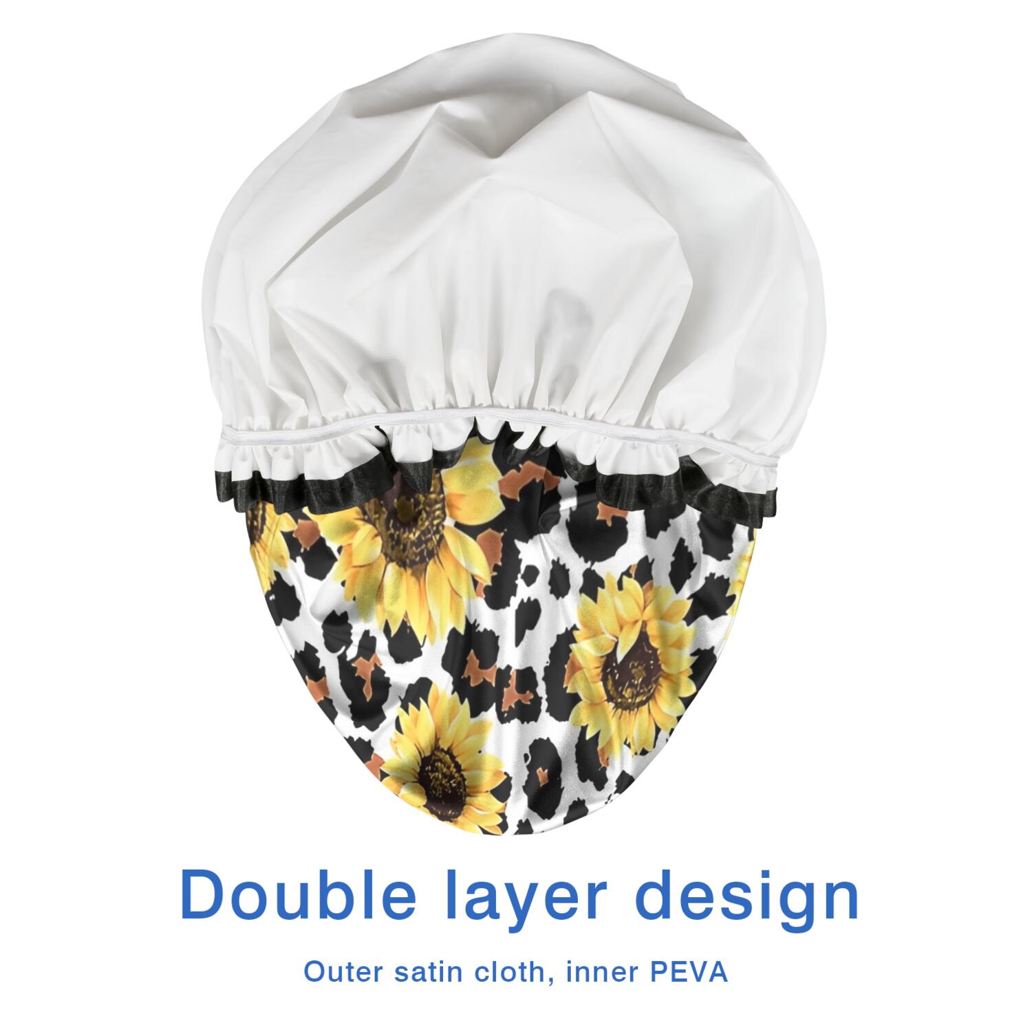 Shower Caps,Leopard Sunflower Pattern Waterproof Shower Cap for Women 4 Pieces,Double Reusable Hair Cover for Shower PEVA Elastic Stretch Hem