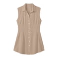 thumbnail image 6 of Women's Summer Casual Solid Color Fitted Notched Lapel Button-Up Sleeveless Dress, 6 of 6