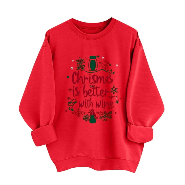 LckLvx Chandails de Noël pour Femmes à Col Rond à Manches Longues Hauts Graphiques du Père Noël Xmas Blouses Tendance d'Entraînement Quotidiennes