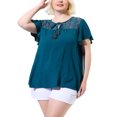 thumbnail image 1 of Plus Size Tops for Women Lace Panel Tassel Tie V Neck Blouse Tops Turquoise 3X, 1 of 7