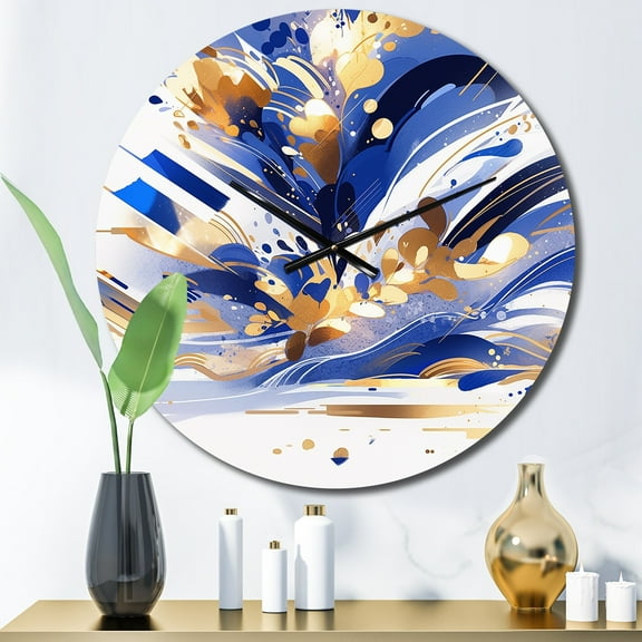 Designart "Cubist Kaleidoscope in Blue and White I" Cubism Oversized Wall Clock