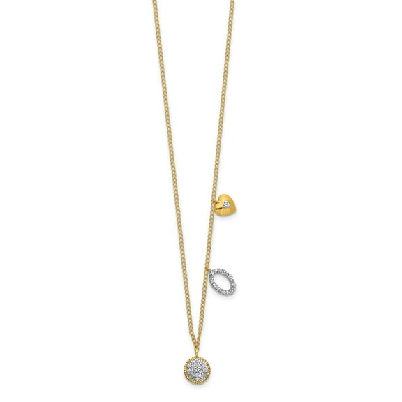 Real 14kt Yellow Gold Diamond Two Circle and Heart 16.5 inch Necklace; 16.5 inch; for Adults and Teens; for Women and Men