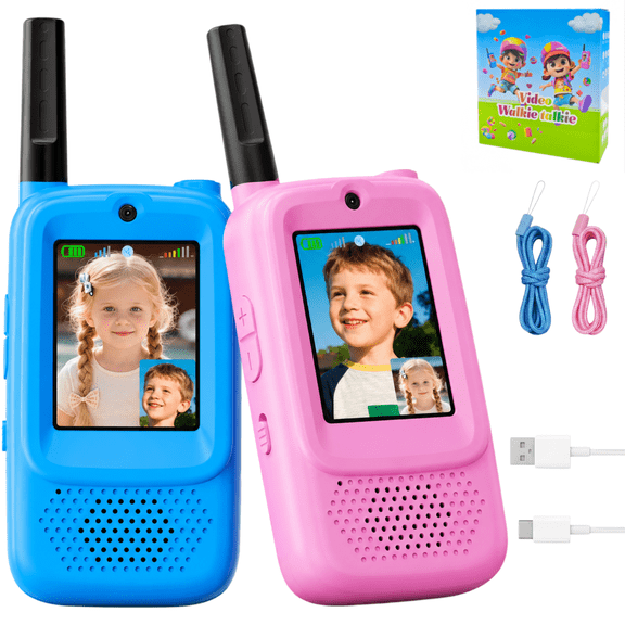Video Walkie Talkies for Kids 2 Pack, HD Camera Real-Time Video Call, Long Range Rechargeable Kids Walkie Talkie Toy, Outdoor Camping Gift for Boys Girls 3-12,（Blue/Pink）