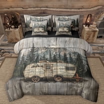 Manfei Camping Car Twin Bedding Sets 7-Piece for Kids Children Teens,Jungle Adventure Theme Bedding Comforter Set Microfiber,Rustic Cabin Breathable Sheet Sets,Breathable Home Decor,Reversible