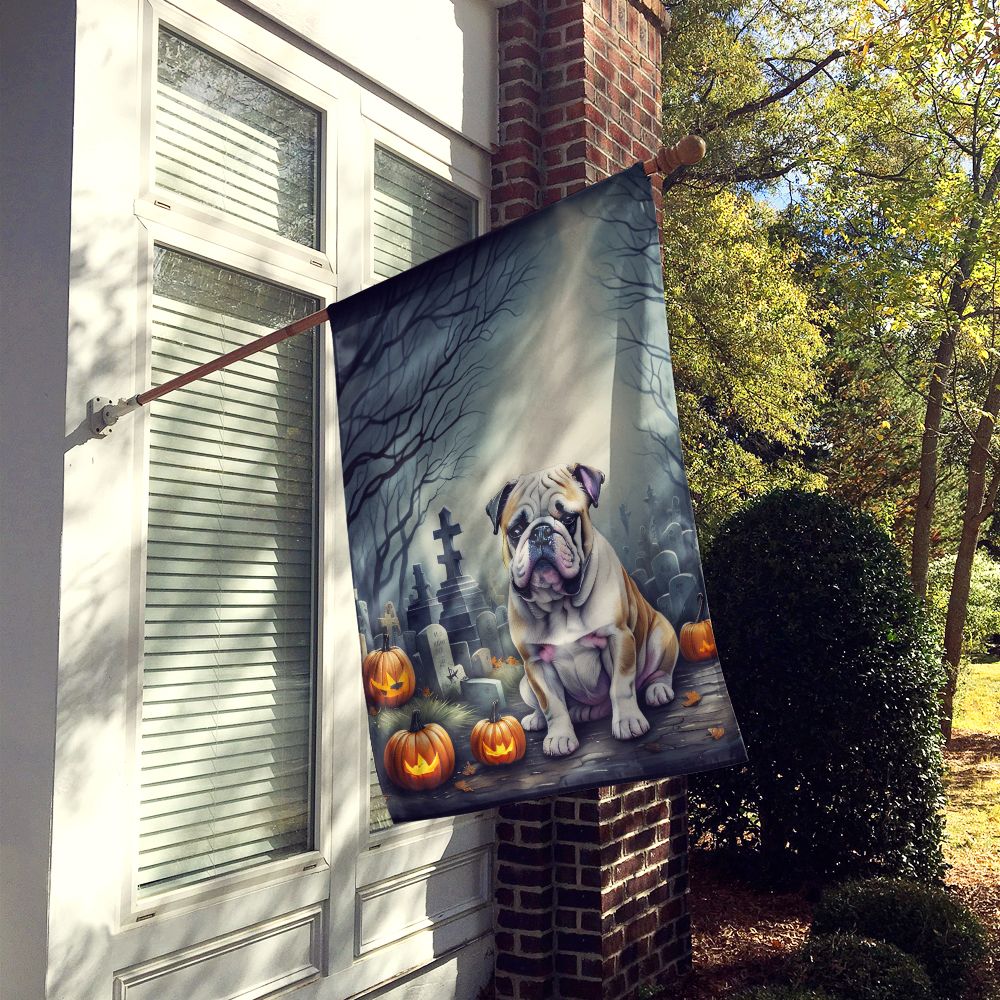 Halloween English Bulldog Dog House Flag 28x40IN Double-Sided Polyester Decorative Sleeve Pole Flag for Outdoor Home Garden