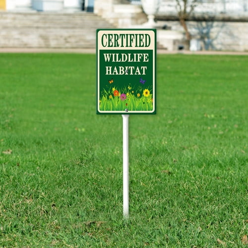 Soliyoahee Certified Wildlife Habitat Yard Sign with Stake 8x12inch Rustproof Aluminum Lawn Decorations Sign for Outdoor Road Street Garden Decor