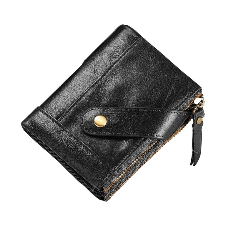 Leather Men Wallet Coin Purse Small Mini Card Holder with Zipper