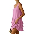 thumbnail image 6 of Sahpxhe Mini Dresses for Women Sleeveless V-Neck Ruffle Tiered Cotton Linen Tank Dress Casual Summer Beach Vacation Sundresses Pink L, 6 of 7