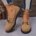 thumbnail image 3 of Xucatan Women's Faux Suede Loafers, Chunky Sole Slip On Shoes with Metal Horsebit Chain, British Style Comfortable Low Tops, Versatile Spring Fall Casual Footwear Gift, 3 of 9