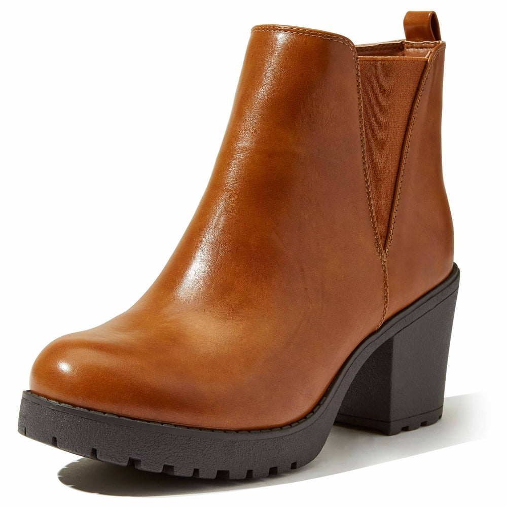 elastic panel slip on chunky heel ankle booties