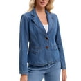 thumbnail image 4 of Women's Denim Jacket Notched Lapel Collar Long Sleeve Button Lightweight Fitted Denim Blazer XL Blue, 4 of 6