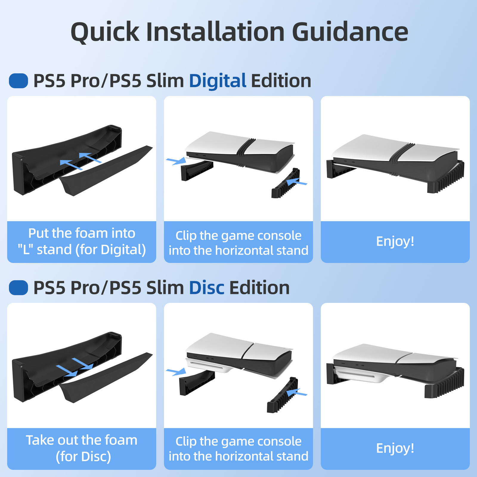 Base horizontal para consola PS5 Slim y Pro, sostiene 12 discos de juegos, compatible con PlayStation 5 Slim/Pro ediciones de disco y digital, negro 5