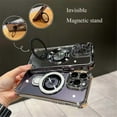 thumbnail image 3 of Magnetic Stand Phone Case for iPhone 14 Pro Max Clear Case Compatible with MagSafe,Four Corners Shockproof Luxury Plated Cellphone Case with Camera Len Protector,Black, 3 of 8