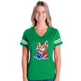 thumbnail image 1 of Womens American Flag 4th of July Kitty Football V-Neck T-Shirt, 1 of 5