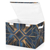 Yayeee Collapsible Cube Storage Bin with Lid Fabric Closet Decorative Basket with Handles, Elegant Geometric Pattern