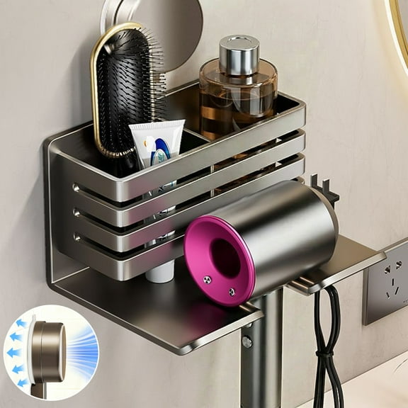 Shower Caddy Suction Cup No Adhesive Removable Shower Organizer Hair Dryer Holder Black