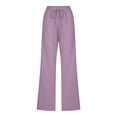 thumbnail image 3 of SDNall Fashion Womens Casual Solid Color Elastic Loose Pants Straight Wide Leg Trousers Pants, 3 of 9