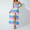 thumbnail image 3 of Blotona Women's Spaghetti Strap Chiffon Rainbow Vacation Maxi Dress Multicolor Gradient Summer Plus Size Casual Sleeveless Slit Party Beach Holiday Dress, 3 of 9
